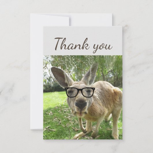 Vielen Dank Fun Neugierig Kangaroo Glasses Animal Dankeskarte (Vorderseite)