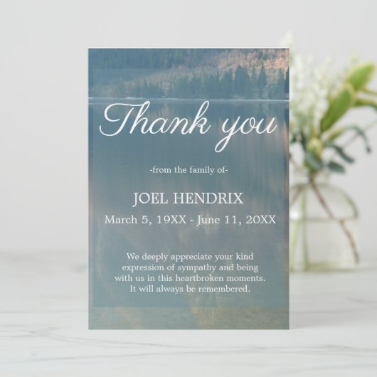 Vielen Dank Funerbital Blue Lake Beileid Gkurze Ca Einladung (Stehend Vorderseite)