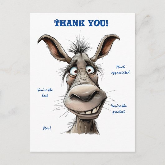 Vielen Dank Funny Donkey Postcard Postkarte (Vorderseite)