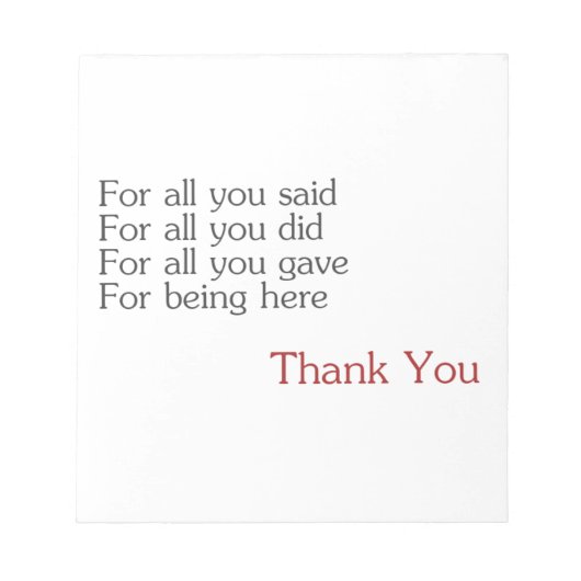 Vielen Dank für alle Notizblock (Vorderseite)