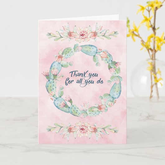 Vielen Dank für alles, was Sie tun Aquarellkaktus Karte (Gelbe Blume)