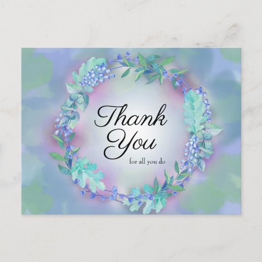 Vielen Dank für alles, was Sie tun Blue Lila Flora Postkarte (Vorderseite)