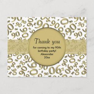 Vielen Dank für das 90. Gold/White Geburtstag Zahl Postkarte