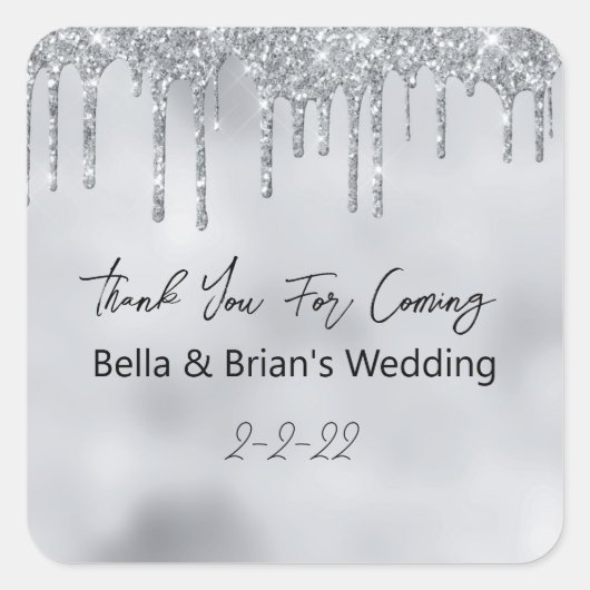 Vielen Dank für das kommende Event Silver Sparkle Quadratischer Aufkleber (Vorderseite)