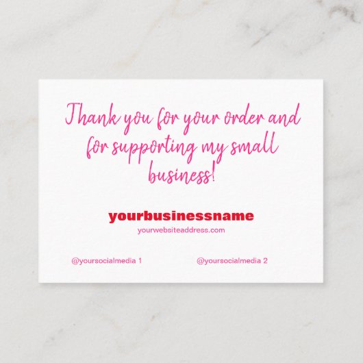 Vielen Dank für den Einkauf von kleinen rosa Schac Visitenkarte (Rückseite)