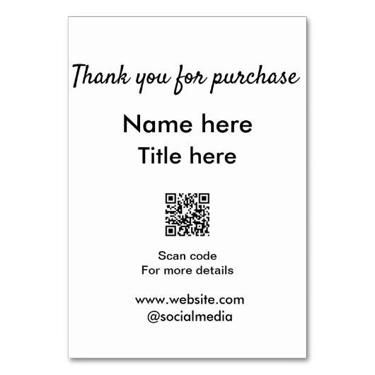 Vielen Dank für den Namen des Kaufs hier Scan QR Tischnummer (Rückseite)