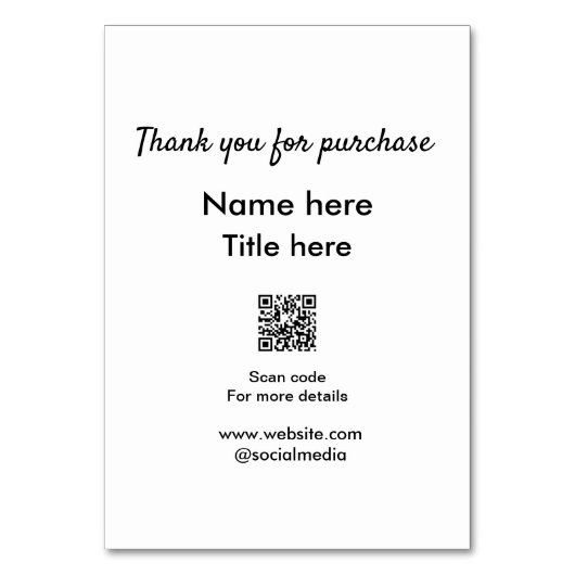 Vielen Dank für den Namen des Kaufs hier Scan QR Tischnummer (Vorderseite)