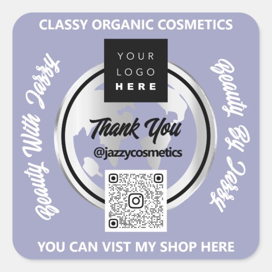 Vielen Dank für den QR-Code Logo Gold MAP Globe Bl Quadratischer Aufkleber (Vorderseite)