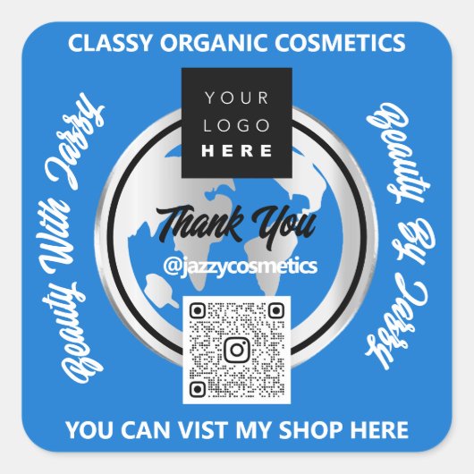 Vielen Dank für den QR-Code Logo Gold MAP Globe Bl Quadratischer Aufkleber (Vorderseite)