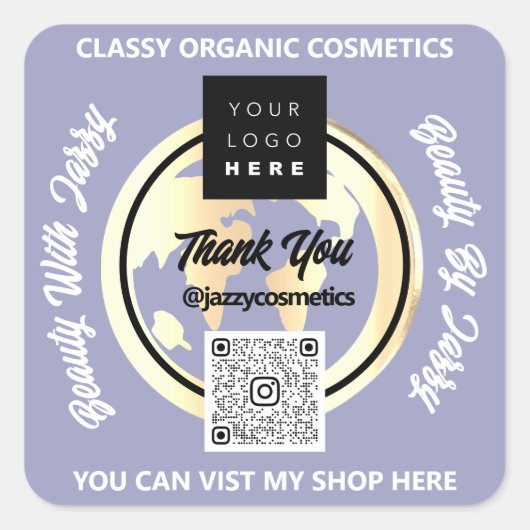 Vielen Dank für den QR-Code Logo Gold MAP Globe Bl Quadratischer Aufkleber (Vorderseite)