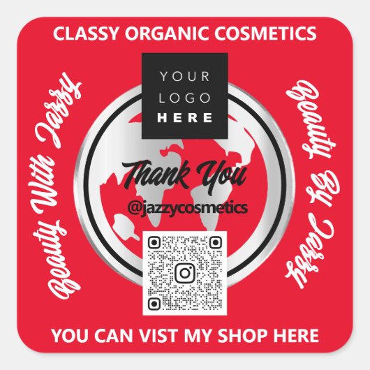 Vielen Dank für den QR-Code Logo Gold MAP Globe Re Quadratischer Aufkleber (Vorderseite)