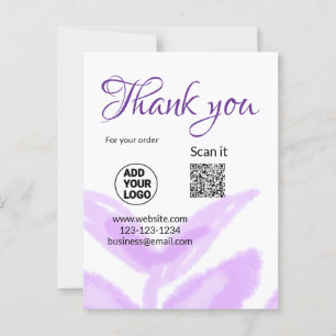 Vielen Dank für die Bestellung Scan QR lila Blätte Postkarte