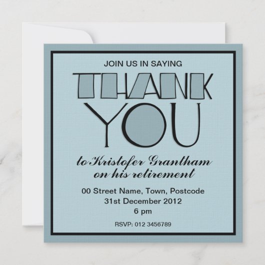 Vielen Dank für die blaue Einladung zum Ruhestand (Vorderseite)