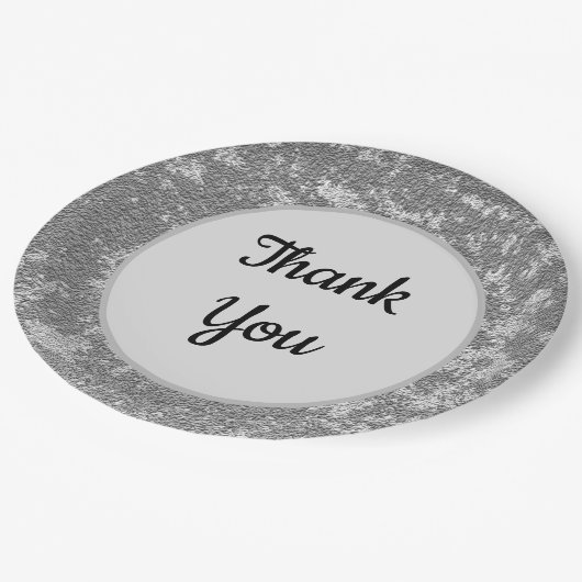 Vielen Dank für die elegante, graue, marmorierte W Pappteller (Schrägansicht)