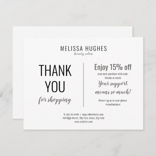 Vielen Dank für die Ermäßigungskarte. (Vorne/Hinten)