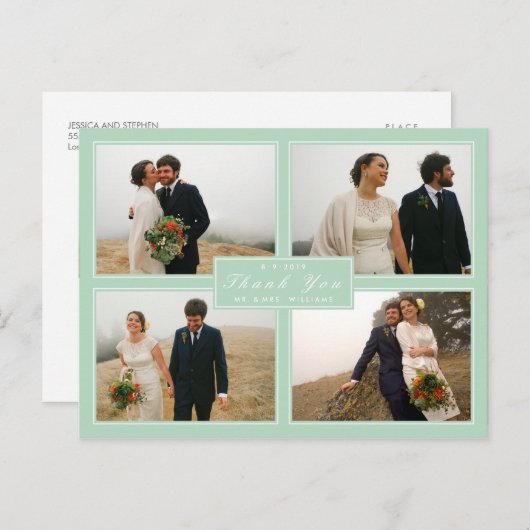 Vielen Dank für die Hochzeit, Collage 4 Foto Postk Postkarte (Vorne/Hinten)