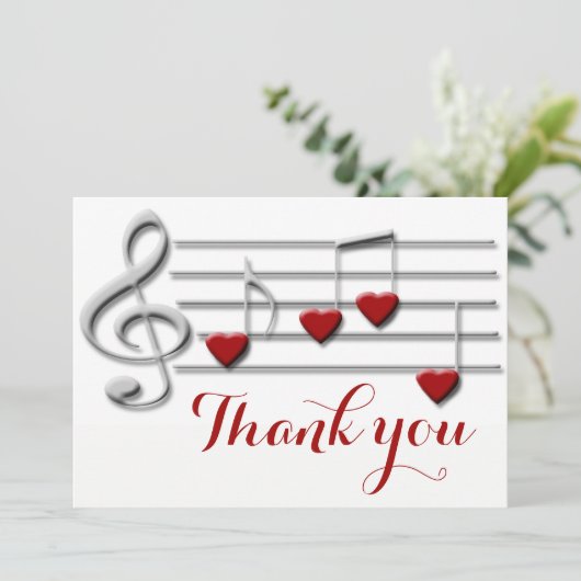 vielen Dank für die Kalligraphie auf Herz-Musiknot Dankeskarte (Stehend Vorderseite)