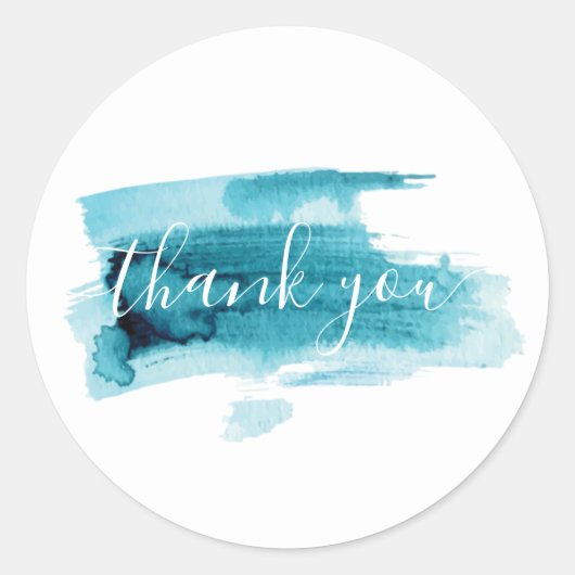 Vielen Dank für die moderne blaue Wasserfarbe. Runder Aufkleber (Vorderseite)