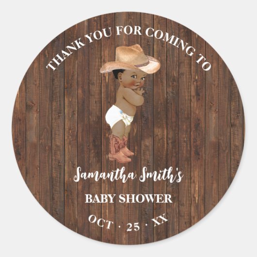 Vielen Dank für die OM Cowboy Western Baby Shower Runder Aufkleber (Vorderseite)