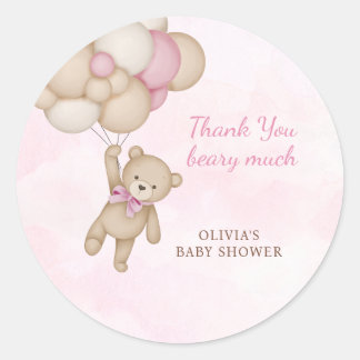 Vielen Dank für die rosa Babyparty Beary Much Runder Aufkleber