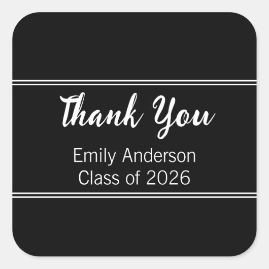 Vielen Dank für die Schwarz-weiße Klasse des Absch Quadratischer Aufkleber (Vorderseite)