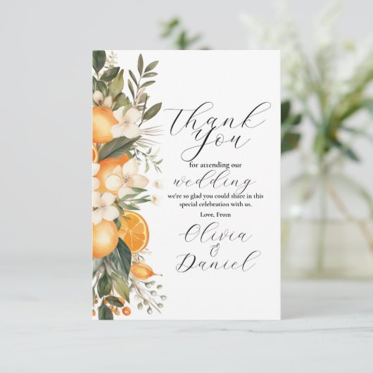 Vielen Dank für Hochzeit Sommer Florals Fruchtsäft Dankeskarte (Stehend Vorderseite)