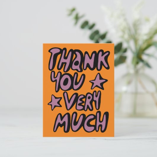 VIELEN DANK FÜR IHNEN Bubble Letters Lila Orange Postkarte (Stehend Vorderseite)