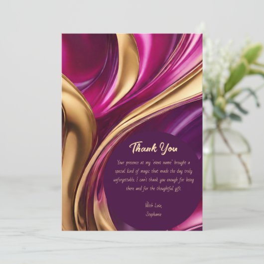 Vielen Dank für Ihr Abstraktes Flow Art- Fuchsia u Einladung (Stehend Vorderseite)