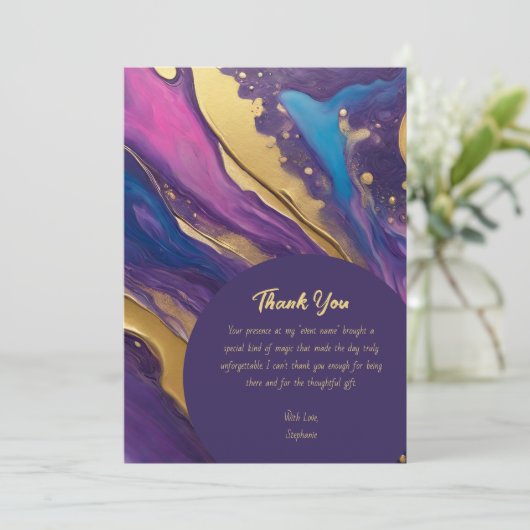 Vielen Dank für Ihr Abstraktes Flow Art- Fuchsia u Einladung (Stehend Vorderseite)