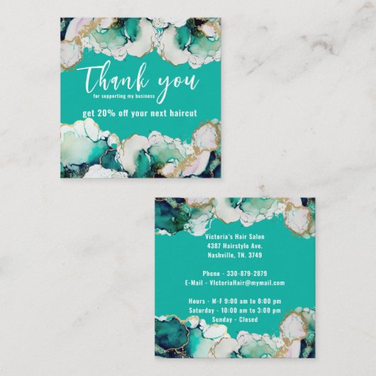 Vielen Dank für Ihr Abstraktes Grünes Elegantes Un Quadratische Visitenkarte (Vorne/Hinten)