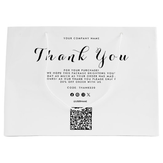 Vielen Dank für Ihr Business Logo QR Code Große Geschenktüte (Vorderseite)