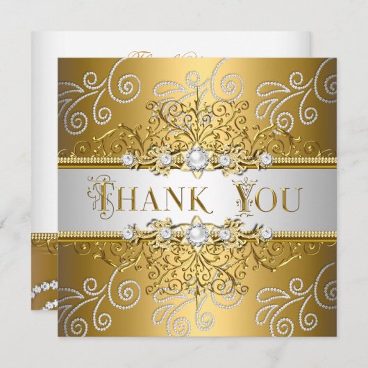 Vielen Dank für Ihr elegantes Gold Silver Lace Dia Dankeskarte (Vorne/Hinten)