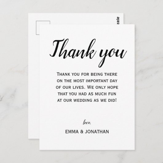 Vielen Dank für Ihr elegantes modernes Schwarz-Wei Postkarte (Vorne/Hinten)