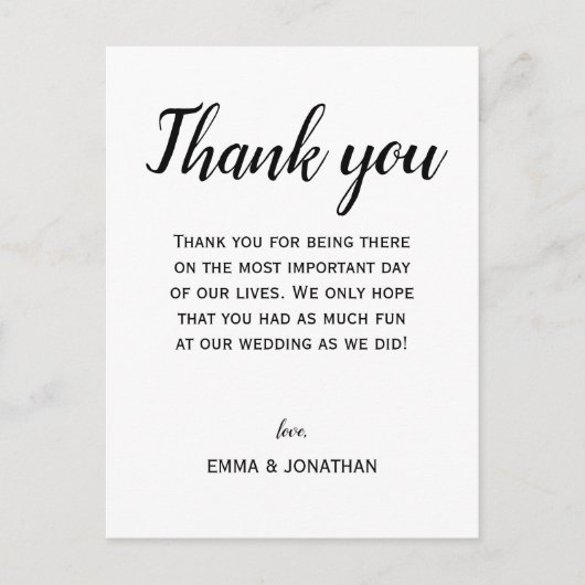 Vielen Dank für Ihr elegantes modernes Schwarz-Wei Postkarte (Vorderseite)