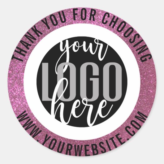 Vielen Dank für Ihr Funkelnd Pink Glitzer-Logo Runder Aufkleber (Vorderseite)