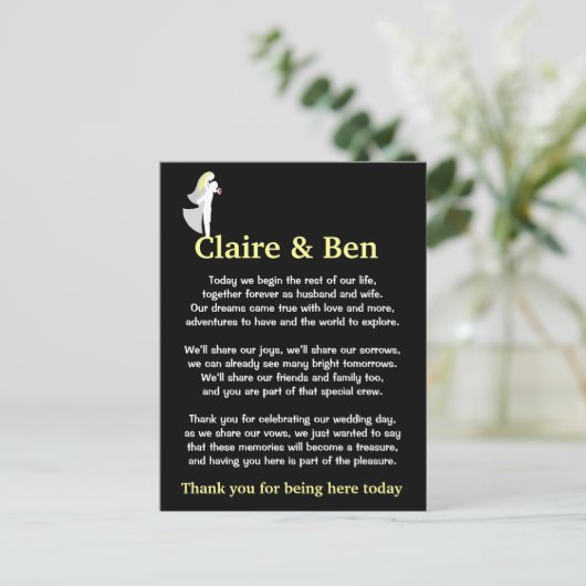 Vielen Dank für Ihr Gedicht für die Hochzeitsgäste Postkarte (Stehend Vorderseite)