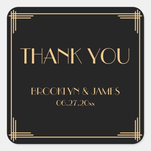 Vielen Dank für Ihr großes Gatsby Art Deco Wedding Quadratischer Aufkleber (Vorderseite)