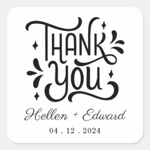 Vielen Dank für Ihr Hochzeitspaar Namen Minimal Sc Quadratischer Aufkleber