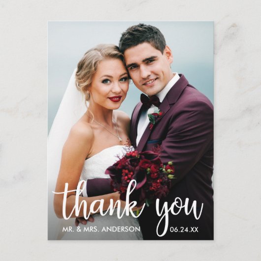 Vielen Dank für Ihr Hochzeitsskript Foto Modernes Postkarte (Vorderseite)