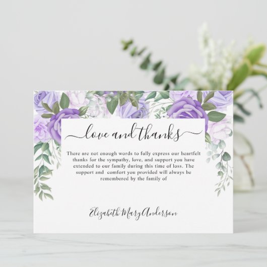 Vielen Dank für Ihr Interesse an der Lila Gedenkst Dankeskarte (Stehend Vorderseite)