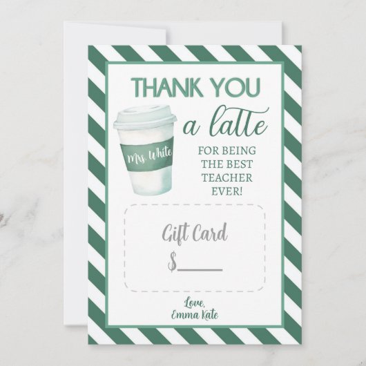 Vielen Dank für Ihr Latte - Teacher Geschenkvorlag Dankeskarte (Vorderseite)