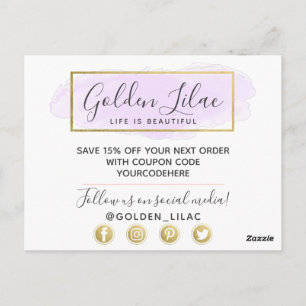 Vielen Dank für Ihr Lila Watercolor & Modern Gold  Postkarte