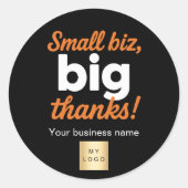 Vielen Dank für Ihr schwarz-orangefarbenes Logo Runder Aufkleber (Vorderseite)