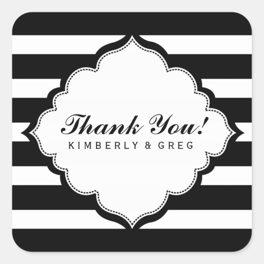 Vielen Dank für Ihr Schwarz-Weiß Streifen Muster Quadratischer Aufkleber (Vorderseite)