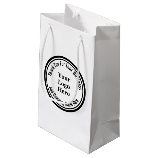 Vielen Dank für Ihr Schwarz-weißes Firmenlogo Kleine Geschenktüte (Rückseite Schrägansicht)