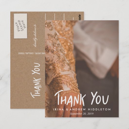 Vielen Dank für Ihr Script Rustic Kraft Paper Wedd Postkarte (Vorne/Hinten)