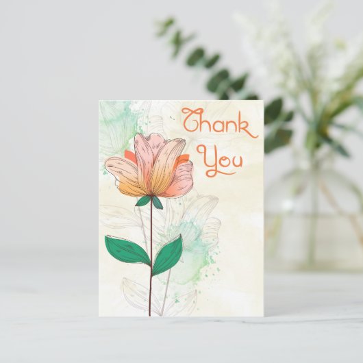 Vielen Dank für Ihre Aquarellfarbe Pink & Orange B Postkarte (Stehend Vorderseite)