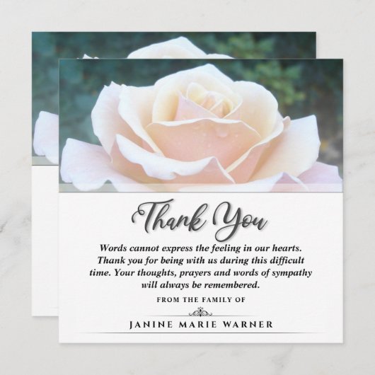 Vielen Dank für Ihre Beerdigung White Rose Square Dankeskarte (Vorne/Hinten)