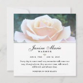 Vielen Dank für Ihre Beerdigung White Rose Square Dankeskarte (Rückseite)