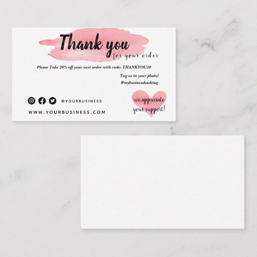 Vielen Dank für Ihre Bestellkarten Visitenkarte (Vorne/Hinten)